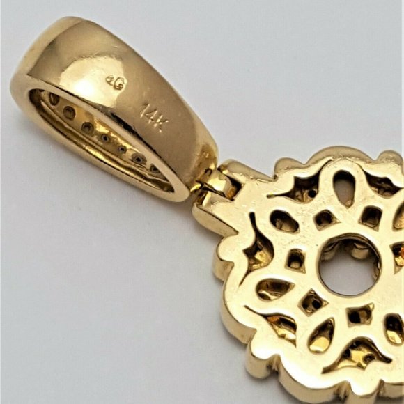 Unique 14K Karat Solid Yellow Gold Designer Ankh Cubic Zirconia Charm Pendant - Picture 6 of 10